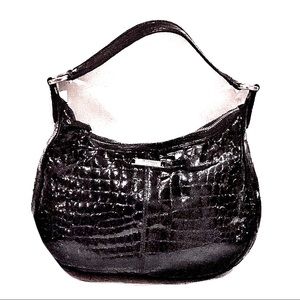 Cole Haan Black Patent Faux Croc Hobo Handbag